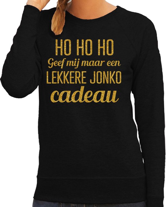 Bellatio Decorations Foute kersttrui/sweater voor dames - Hohoho jonko cadeau - zwart - glitter goud XS