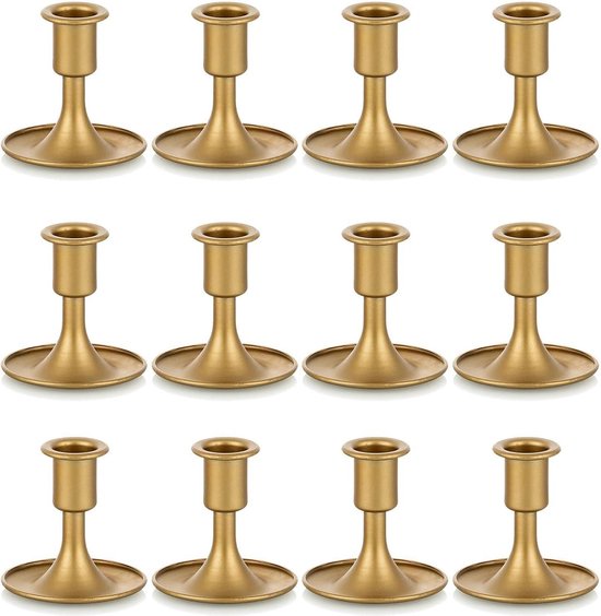 Gouden Kaarsenhouder voor Tafel - Middenstuk - Bruiloftsreceptie - Feestelijke Kerst Mantel Decoratie - Woondecoratie - Set van 12