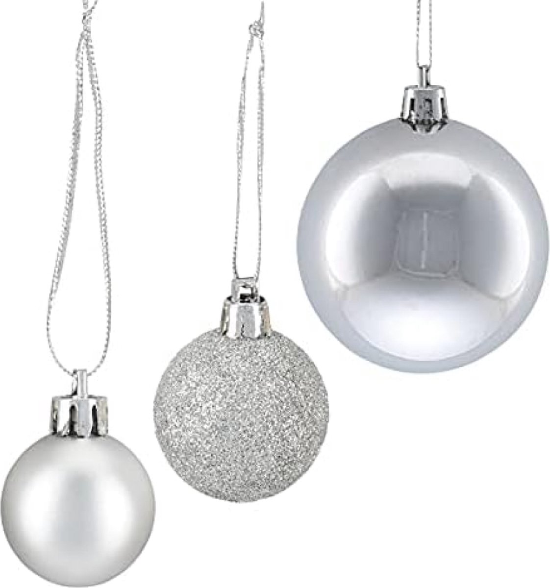 Kerstballen Set 100 stuks, Moderne Kerstboom Decoratie, Zilver, Kerstversiering, Diverse Maten – foto 2