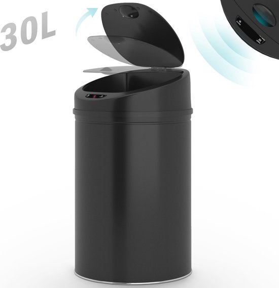 Afvalbak Met Pushdeksel Zwart 30L