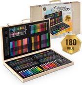 Tekendoos voor Kinderen 180pcs - Kleurkoffer - Kleuren & Tekenen - Geschikt voor Kinderen en Volwassenen - Inclusief Stiften, Kleurpotloden, Verf, en meer