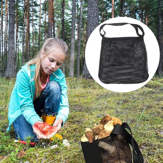 Oogstzak - voor groente en fruit - Opvouwbare - Fruit Plukzak - Herbruikbare Zakjes - 45*45cm - Mesh materiaal - Camping - zwart van Eusstore — afbeelding 3