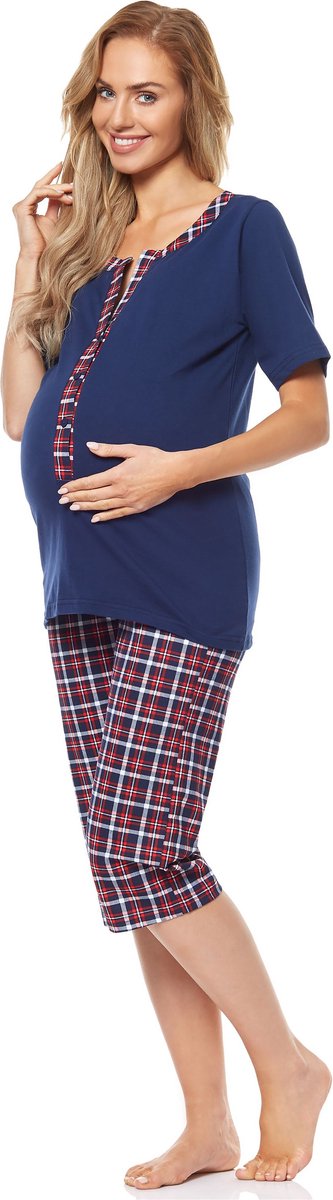 Be Mammy Dames Pyjama – Verpleegpyjama - Korte mouwen - Korte broek - Katoen – Donkerblauw – S – BE-TR-988