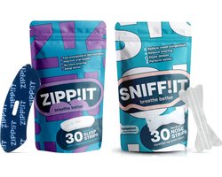 Sniffit® transparante neusstrips & Zippit® mondtape Bundel - 2 x 30 stuks - Anti-Snurk Slaapstrips - Hypoallergene lijm - Mouth tape - Mond Tape - Geen verstopte neus meer - Neuspleisters - Neusspreider - Anti snurk strips