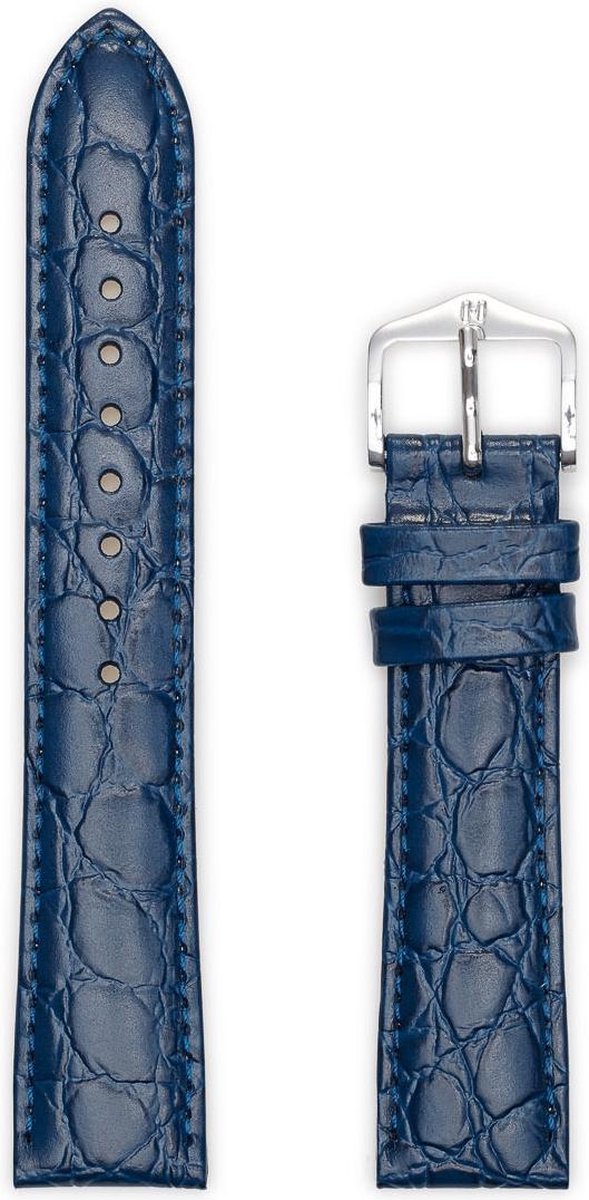 Hirsh Horlogeband - Crocograin Blauw - Leer - 12 mm