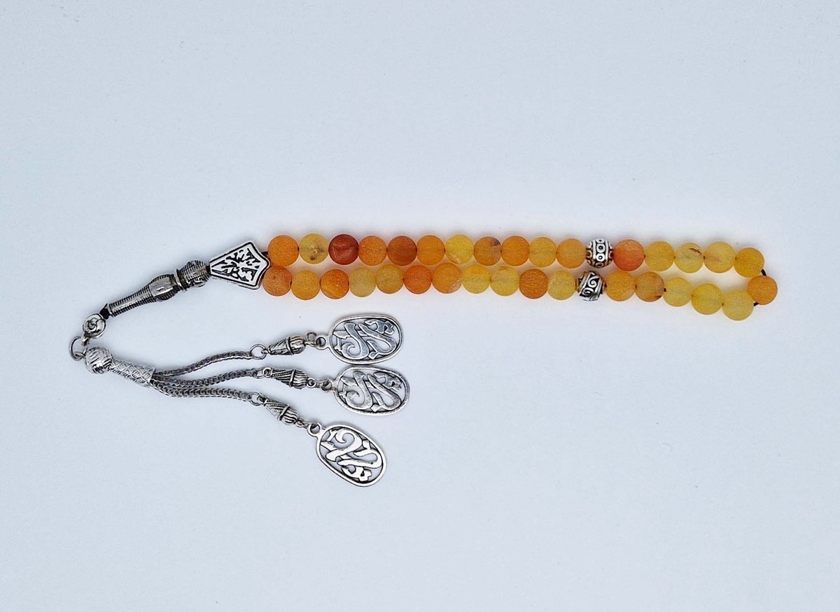 Handgemaakte tesbih "tasbih" natuursteen " Oranje frosted agaat " - Aantal kralen 33 - Diameter kralen 8 MM - met metaal tassel "model 1" - Een mooi cadeau-idee