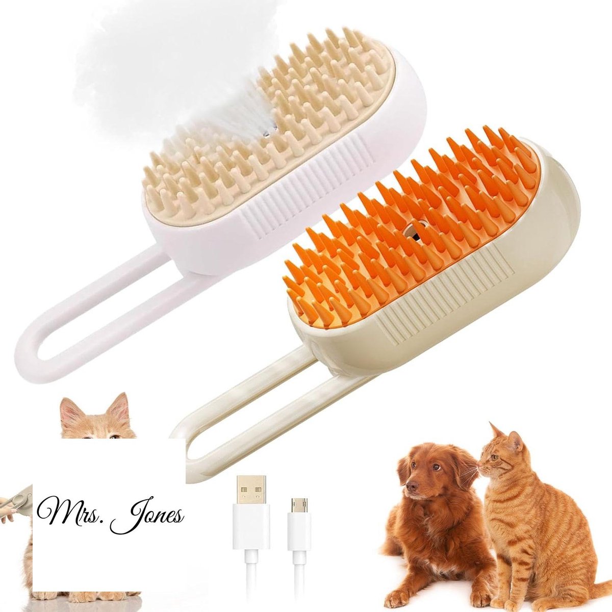 Mrs. Jones 2 stuks stoomborstel voor katten en honden – verwijdert overtollig haar en ondervacht .