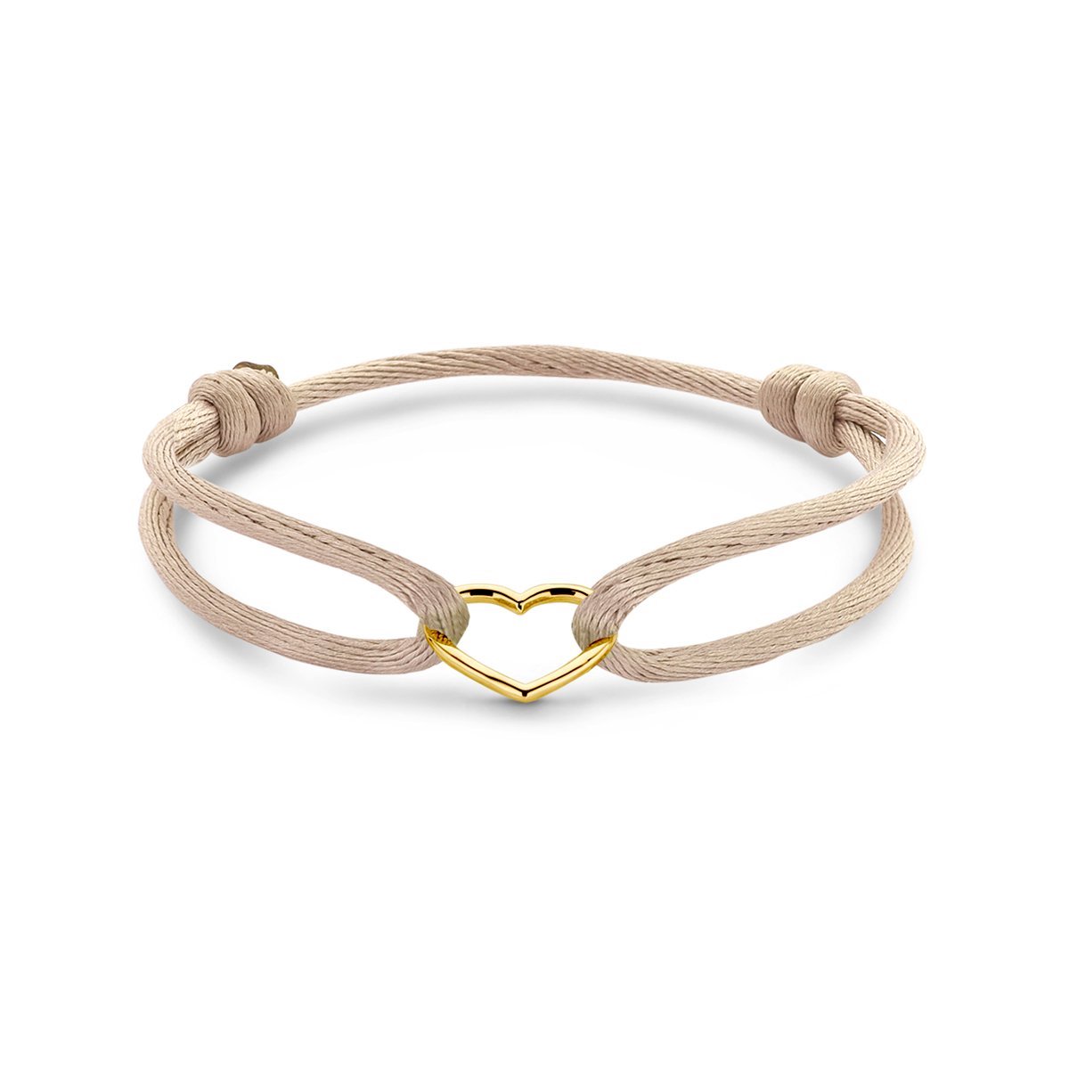 14K Goud Met Rubber/Nylon/Leer Armband Satijn Beige Hart 13 - 26 Cm 4700323