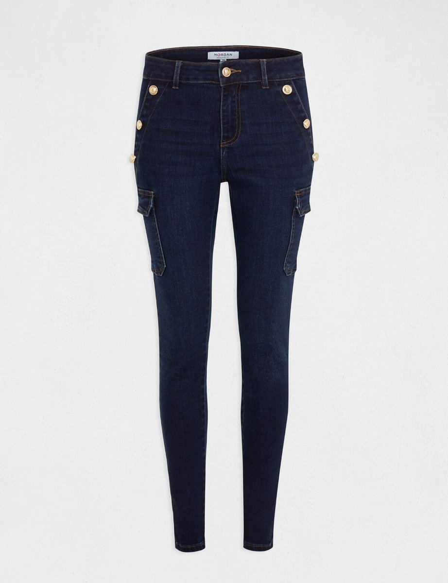 Morgan - Skinny cargo trousers with buttons raw denim 232-Pema Raw - Maat : 34