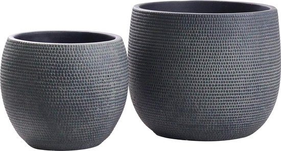 Olly & Rose Barcelona Ceramic Plant Pot Set 2 - Indoor & Outdoor Planters (Black