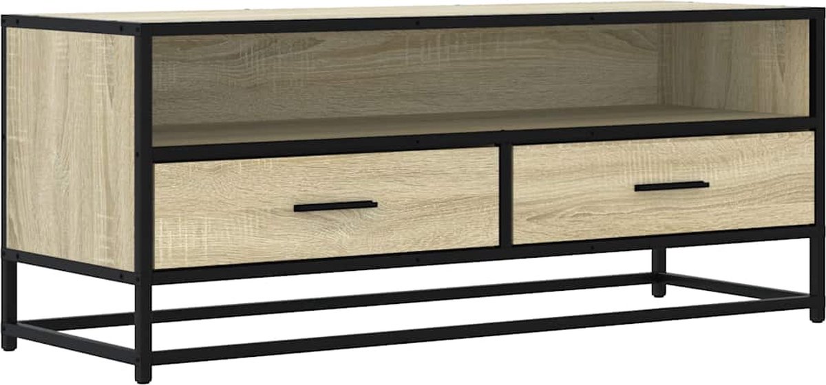 vidaXL - Tv-meubel - 100x34,5x40cm - bewerkt - hout - metaal - sonoma - eikenkleurig