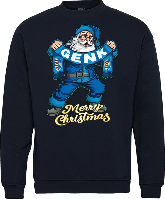 Pull de Noël Père Noël Genk | Ugly Christmas Pull Femme Homme | cadeau de Noël | Supporter du KRC Genk | Marine | taille L.