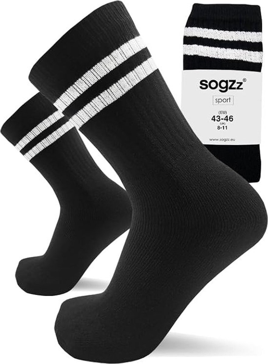 SOGZZ - Sport sokken - Tennis sokken - 6 Paar - Retro model - Sokken met strepen - Zwart - Dames en heren - Maat 43/46