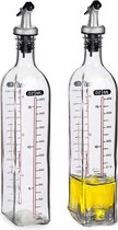 Vivalto Bouteille de vinaigre/huile avec compteur de contenu en ml - 2x - verre - avec bec verseur - bouteilles d'huile d'olive - 500 ml - verrouillable
