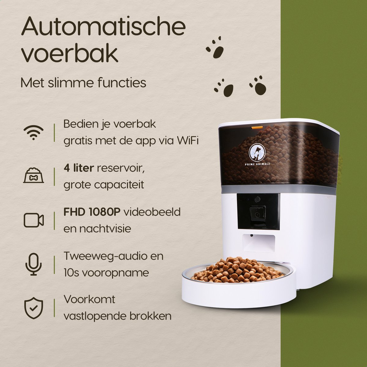 Afbeelding 3 van Prime AnimalZ Automatische Voerbak met stoomborstel voor kat en hond - Voerautomaat Dispenser - Voerbak kat Enkel - met Camera - Full HD 1080P Camera met night vision - Two-way Audio - 4L- Wit