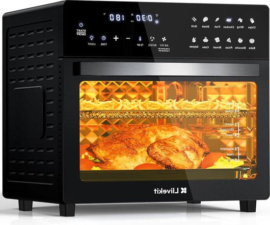 26l heteluchtfriteuse-oven 1700W airfryer XXL met 12 programma’s en digitaal led-display – voorverwarmen warm houden opwarmen
