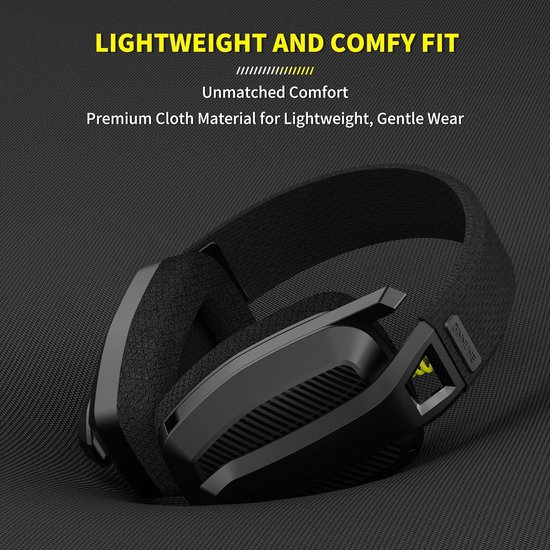 Zwarte lichtgewicht gaming headset met comfortabele oorkussens.