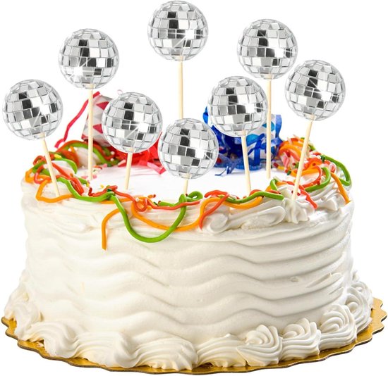 Leslady 24 stuks discobal taarttoppers 1970s mini discobal taartdecoratie en cupcake-decoratie voor disco themafeest, verjaardagstaart