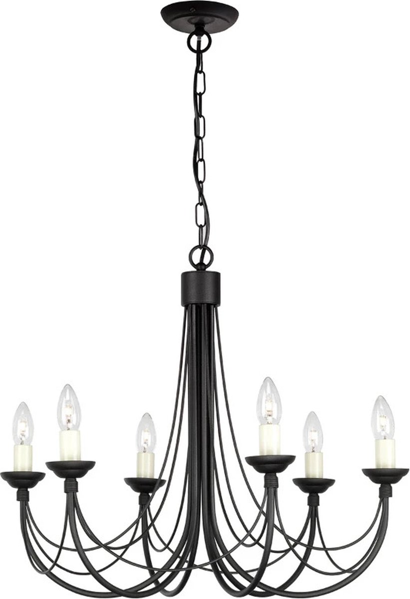 Landelijke Kroonluchter - Steady Lighting - Metaal - Landelijk - E14 - L: 61cm - Voor Binnen - Woonkamer - Eetkamer - Zwart