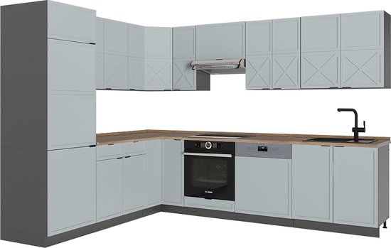 Cuisine d'angle Vicco Fame- Line - 227 x 287 cm, WB Chêne Bleu-gris clair/anthracite, WB Chêne
