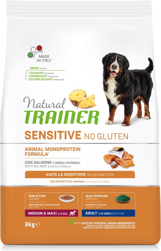 12 Kg Natural Trainer Hundefutter – Lachs Für Sensible Hunde (Puppy/Junior Medium/Maxi), Glutenfrei, Mit Omega-3