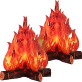 2 pièces - Décoration de feu de camp - Feu de camp - Faux feu - Fausse flamme - Feu de camp en carton 3D - Décorations de fête à thème - 27 x 30 cm - Rouge Oranje