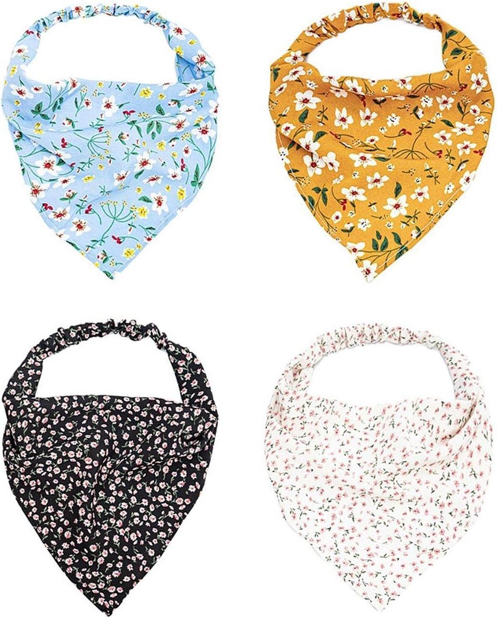 Decoratieve halsdoek met bloemenpatroon - elastische hoofdbedekking - blauw - S/M .
