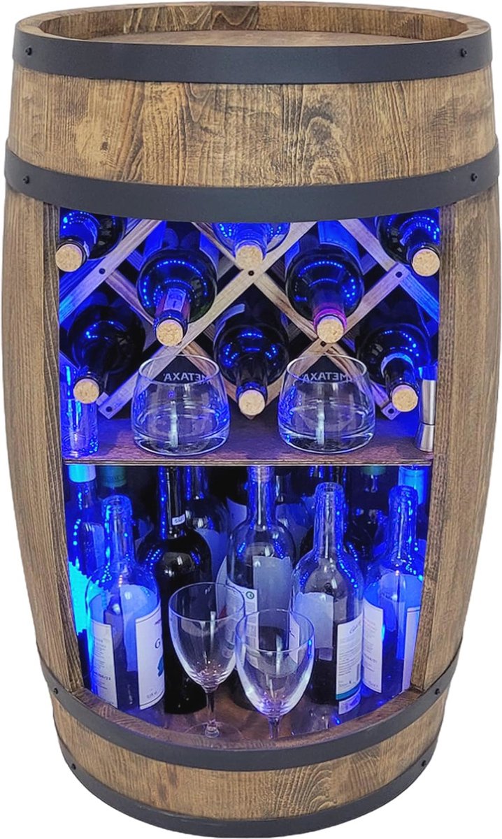 Houten Wijnvat met RGB LED Verlichting - Rustieke Wijnstandaard voor Thuis