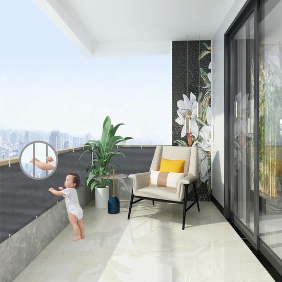 Balkon privacy scherm 145 x 200 cm Afrastering tegen inkijk inkijkbescherming balkonbespanning 95% uv-bescherming met kabelbinders, oogjes, koord, Donkergroen