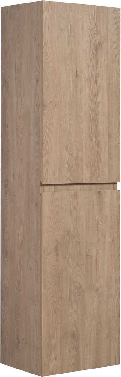 Badplaats Badkamerkast Angela 40 x 35 x 170 cm – Kastanje Eiken – Hangende Kolomkast met 2 Deuren