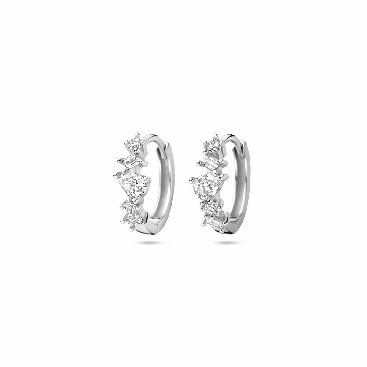 Zilver gerhodineerd klapoorringen zirkonia 13 mm - 1340477