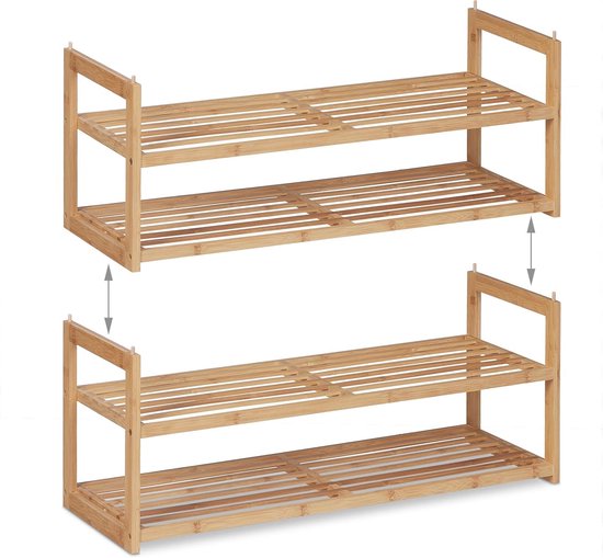 Étagère à chaussures empilable en Bamboe avec 2 niveaux pour 6 paires de Chaussures pour femmes - Conception peu encombrante pour le couloir ou la chambre