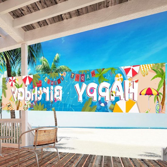 Happy Birthday Pool Party Banner - Extra Large Size Pool Birthday Party ...