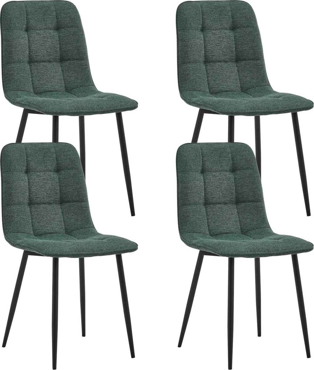 Colenis - Ela Eetkamerstoel - Set Van 4 - Groen - Linnen Stof - Design