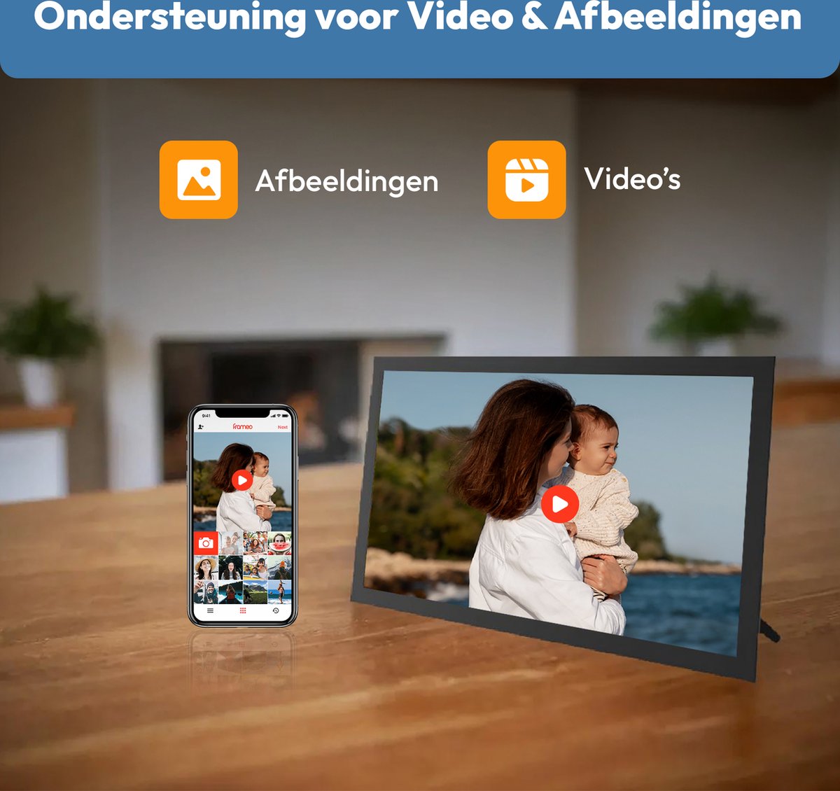 Digitale fotolijst met WiFi en Frameo App - 15.6 inch HD+ IPS Display - Fotokader met Touchscreen - 32GB - Zwart - frameo digitale fotolijst - digitale fotokader - digitaal fotolijstje thumbnail 5