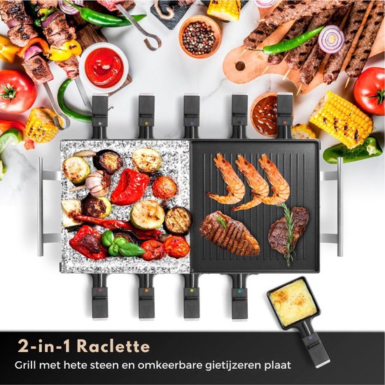 PC-RG 1144 2-in-1 Raclette Grill Voor 10 Personen - Met Stenen Plaat En Grillplaat - Antiaanbaklaag - Traploze Thermostaat - 1700W - Roestvrij Staal — afbeelding 2