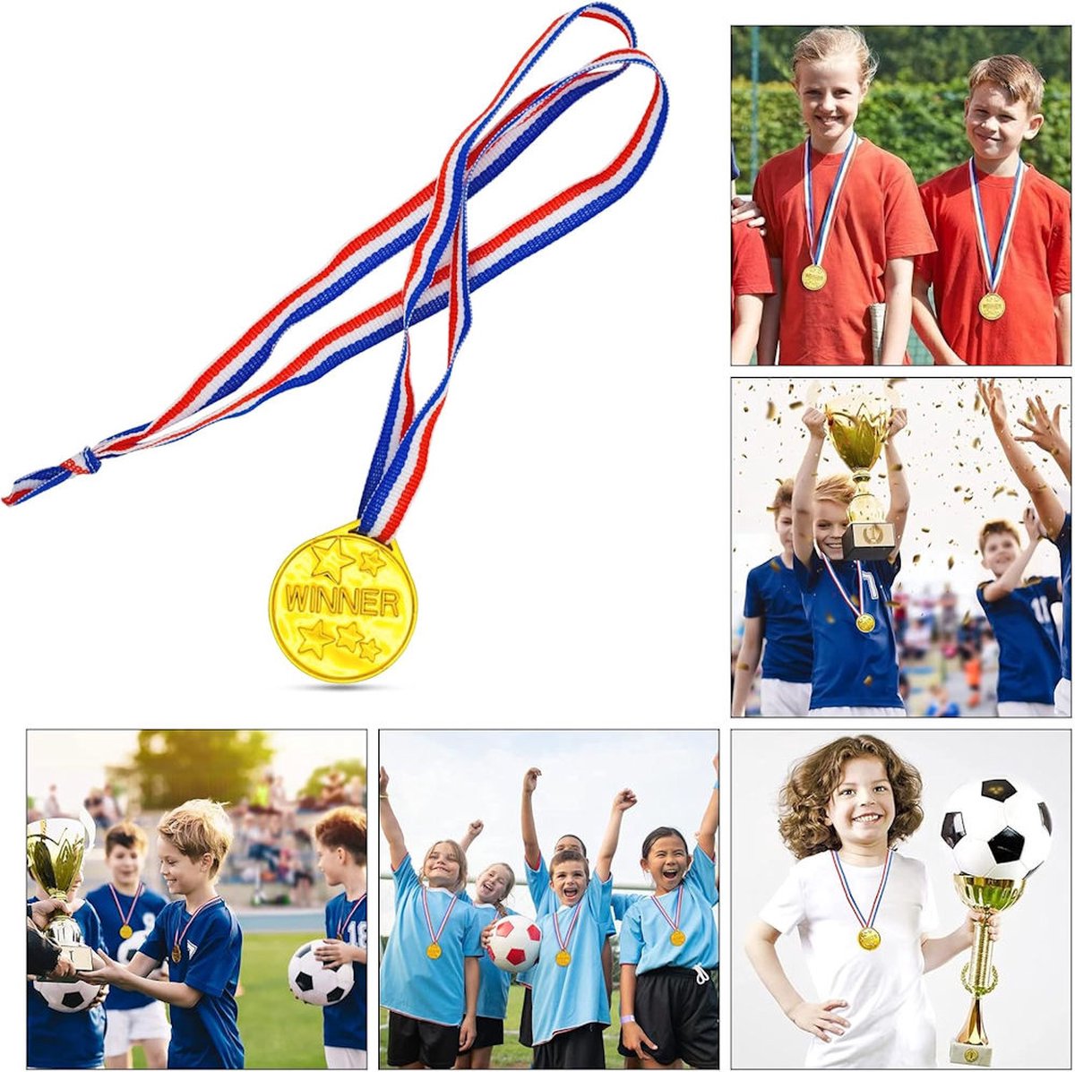 Henbrandt - 12 Stuks Gouden Medailles met Rood / Wit / Blauw Lint - Winnaars medaille voor kinderen - Traktatie voor Kinderfeestjes, School Sport en Toernooien — afbeelding 9