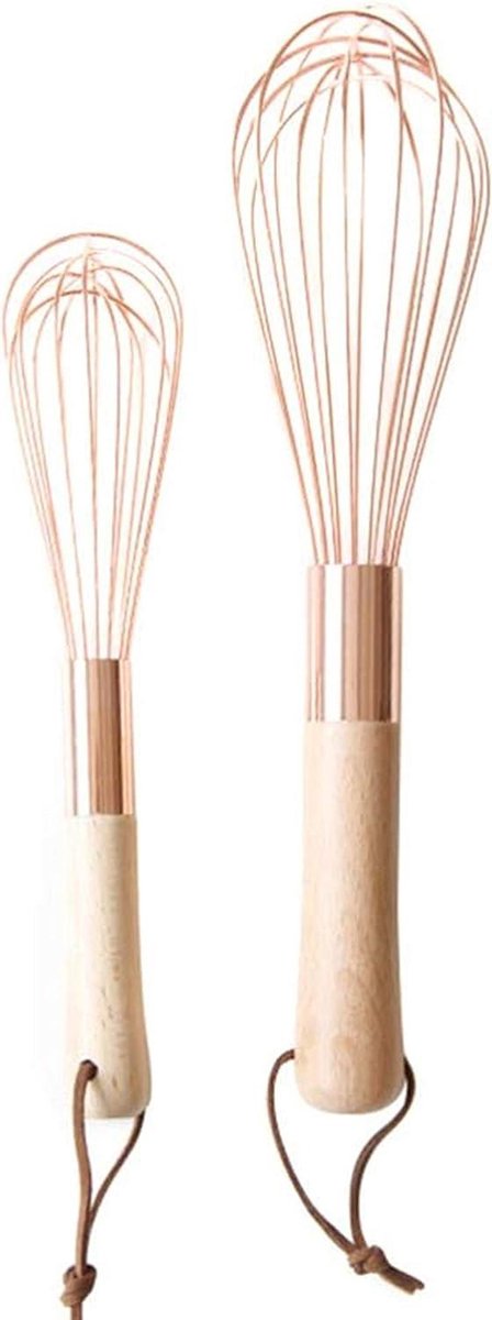 2 stuks roestvrijstalen roze garde met houten handvat - Mixer .