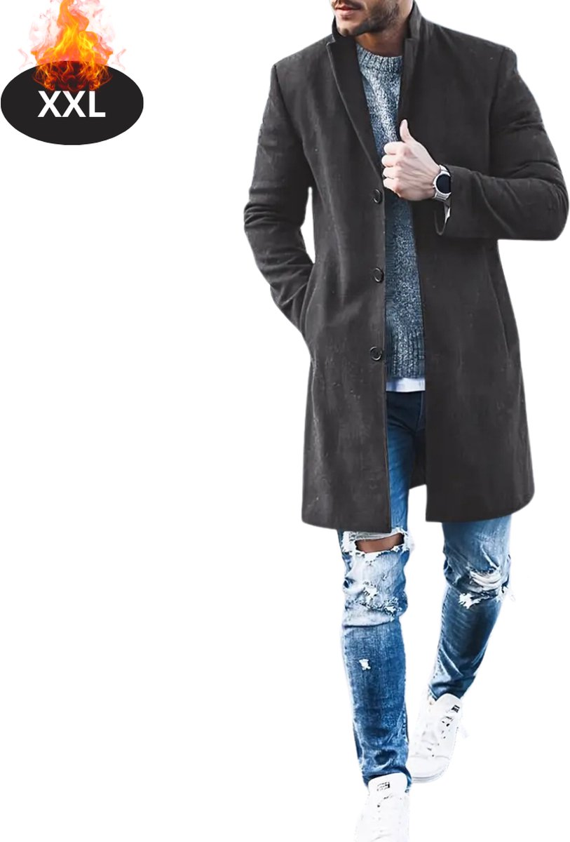 Nivard Mantel Heren Tussenmantel Jas Mantelpakje Trenchcoat Overjas Overcoat Winter Donkergrijs