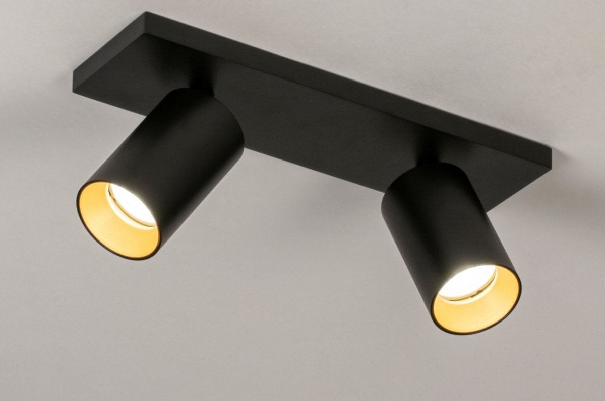 Lumidora Opbouwspot 74000 - DANI - 2 Lichts - GU10 - Zwart - Goud - Metaal - Badkamerlamp 