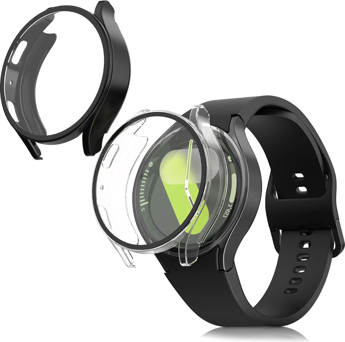 Contetn in 2x hoes compatibel met Samsung Galaxy Watch 7 44mm - kunststof en glas - activity tracker - transparant-zwart .