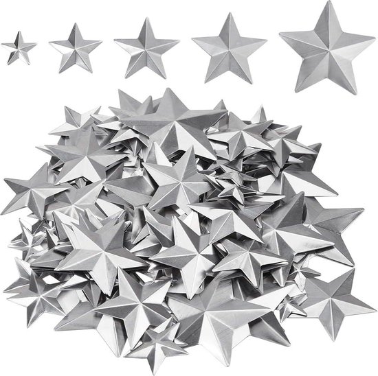 100 STKS 5 maten Gegalvaniseerde Kleine Metalen Schuur - Vintage Rustieke Ster Ornament - Driedimensionale Kerstboom Ster voor Opknoping - Muur Vakantie Krans Decor - Craft Project Supply .