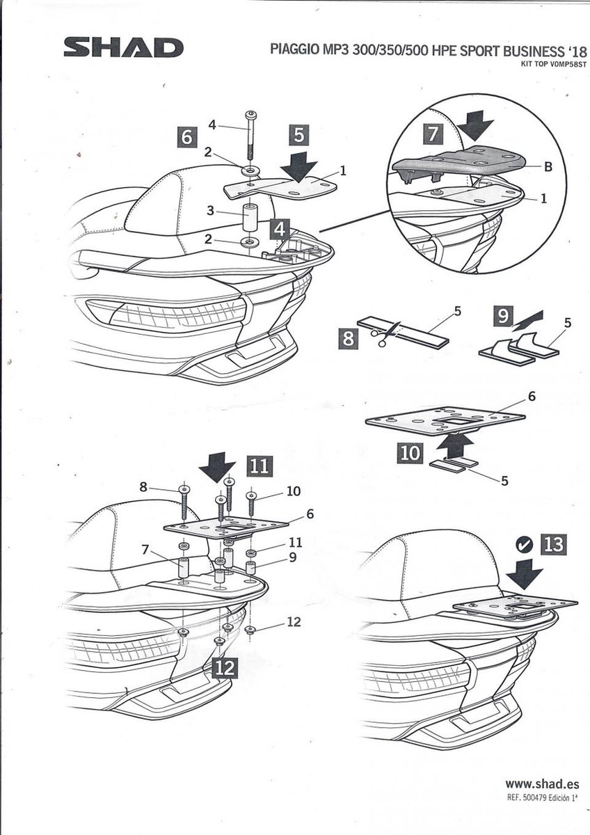 Support de top case Shad pour Scooter Piaggio 300 MP3 HPE 2018 à 2019 Top Master V0MP58ST Neuf