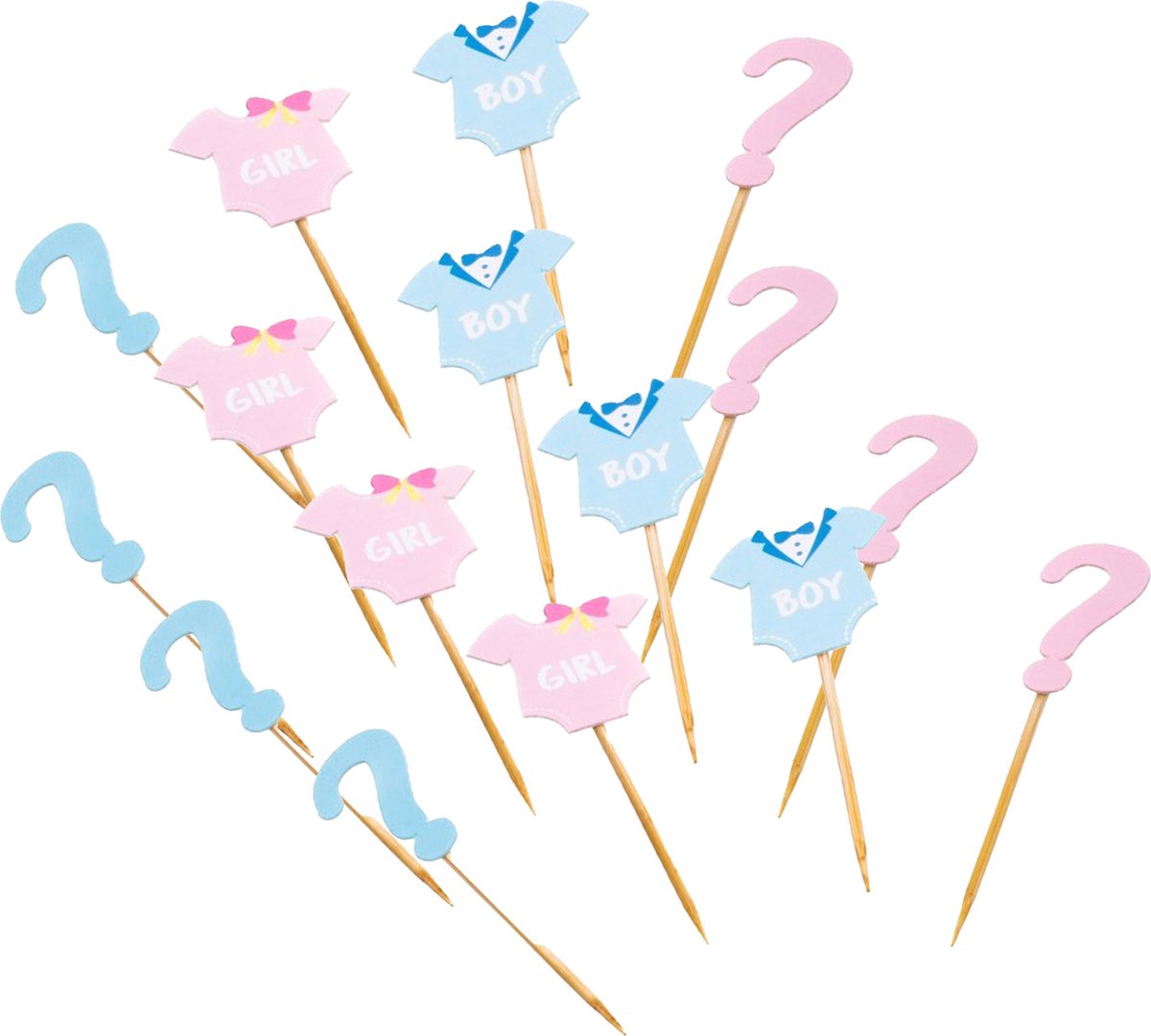 Chaks Baby Gender Reveal cup cake prikkers - 16x stuks - roze/blauw - Team Boy or Girl - baby party