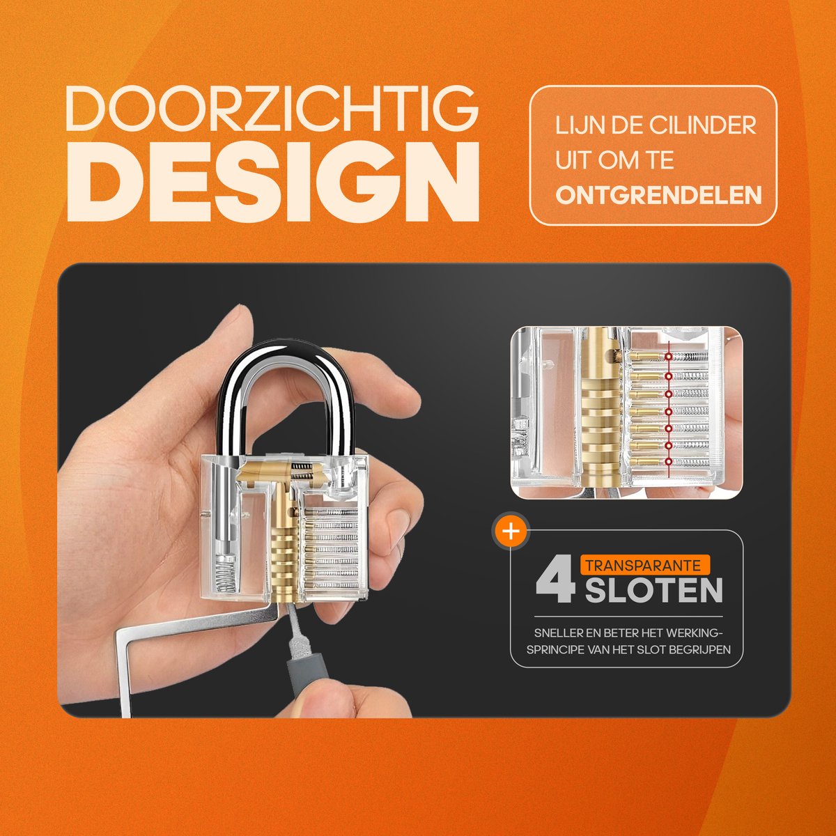 Templify Lockpick oefenset 46-delig - voor beginners en gevorderden - 4 doorzichtige sloten — cadeau in Hobby - foto 2