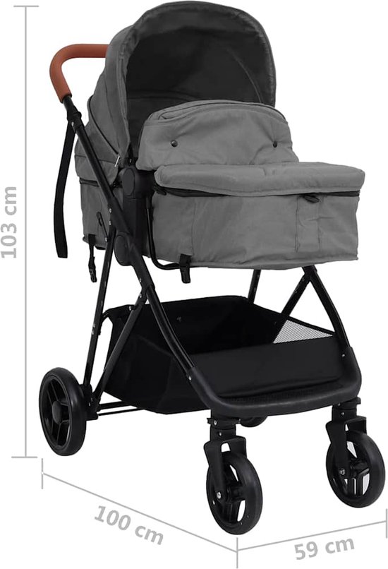 vidaXL - Kinderwagen - 3-in-1 - staal - lichtgrijs - en - zwart van Vidaxl — afbeelding 5