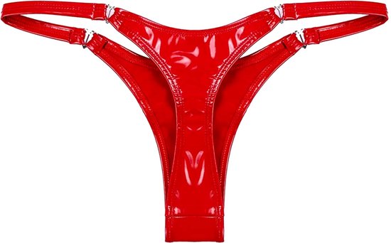 Slip Sexy Femme Cuir - Lingerie - String Rouge Brillant