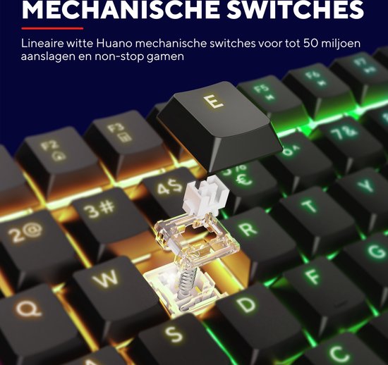 Trust GXT 868 Torix - Clavier gaming mécanique sans fil - Full RGB - Interrupteurs White - Qwerty US - Zwart
