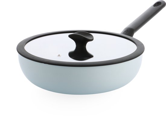 Wok BK Enjoy - Ø 28 cm - couvercle - sans PFAS - bleu clair - poignées de refroidissement - passe au four jusqu'à 160°