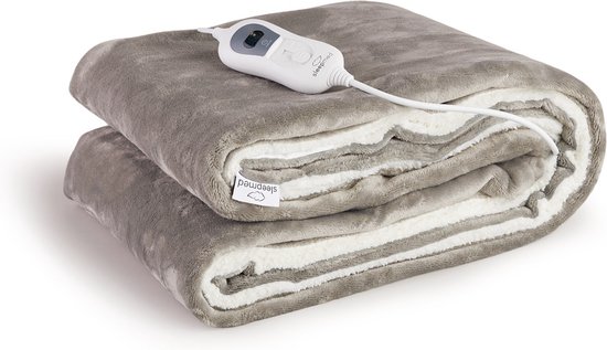 SleedMed Elektrische Knuffeldeken Taupe - Bovendeken - Warmtedeken - Fleece&Flanel - 180x130cm - 180min Timer